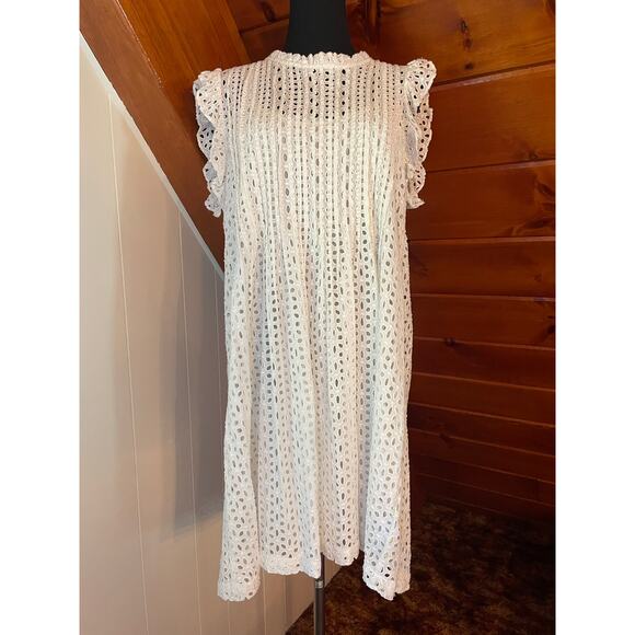 Madewell Dresses & Skirts - Madewell Eyelet Lace Ruffle Sleeve Pintuck Mini Dress sz L